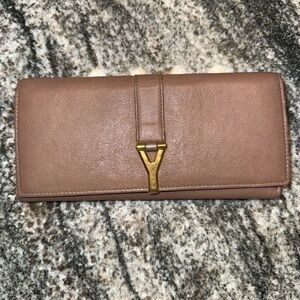 YSL Saint Laurent Paris Calfskin Y Line Flap Wallet Long Leather